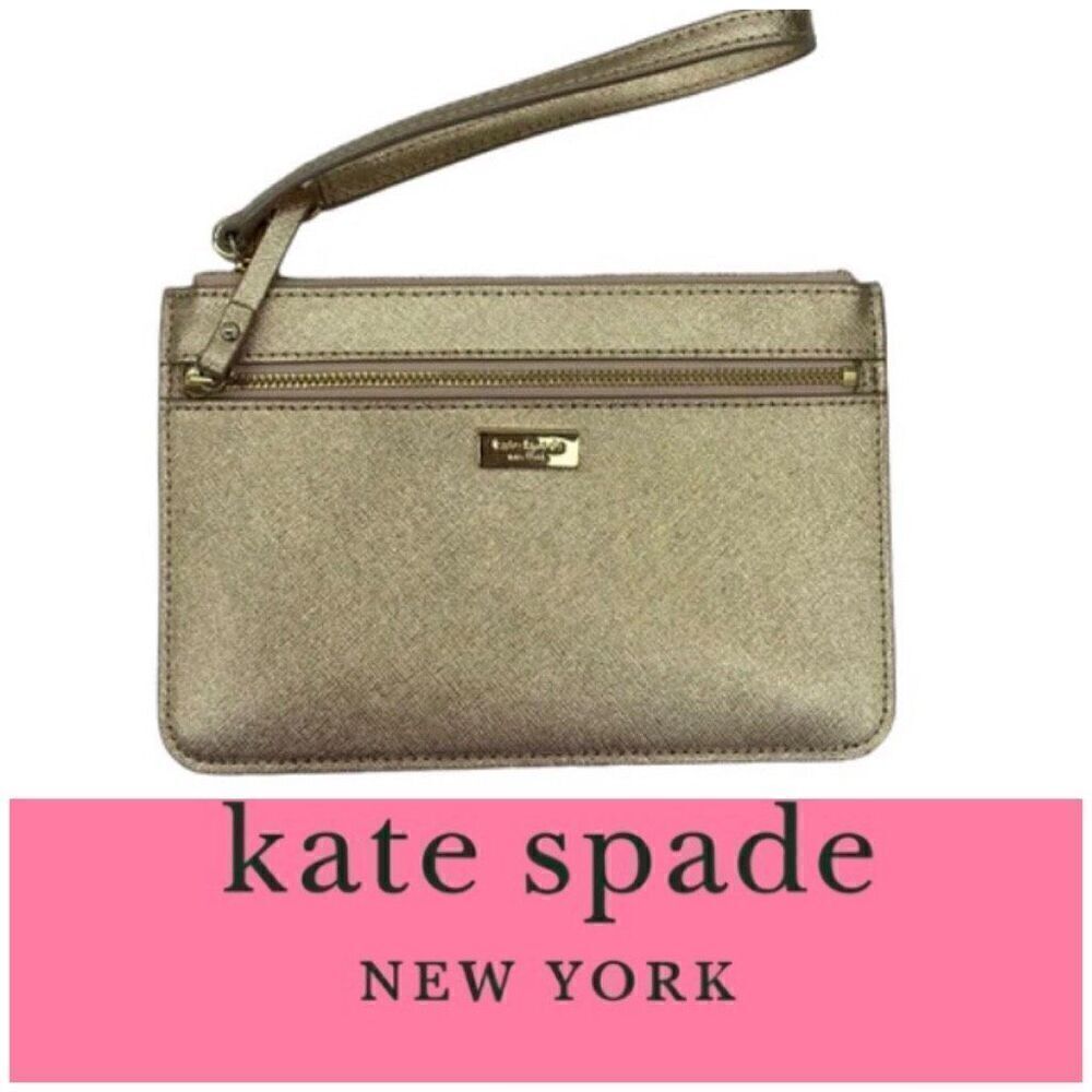 KATE SPADE ♠️ - 🎉HP🎉 EUC Rose Gold Metallic Leather Laurel Way Tinie Wristlet - Picture 1 of 16